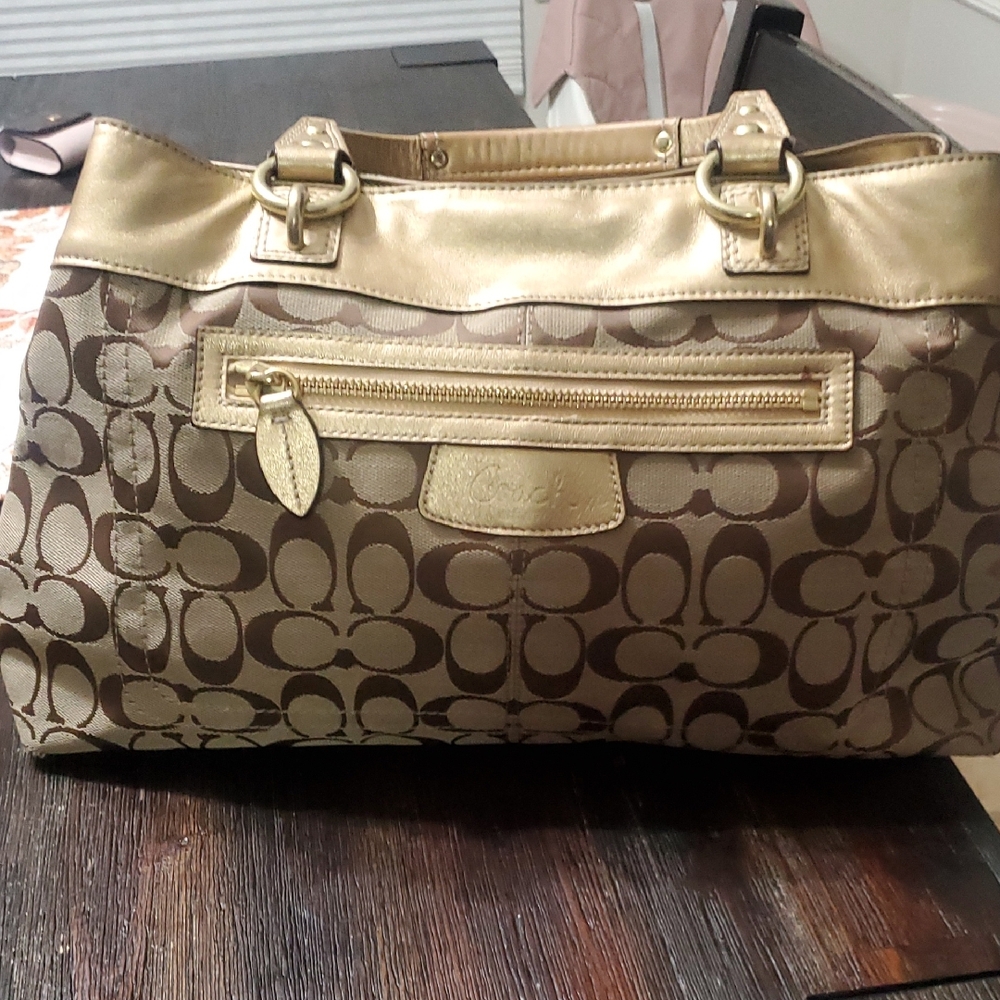 Coach Signature Brown and Gold Shoulder Bag
